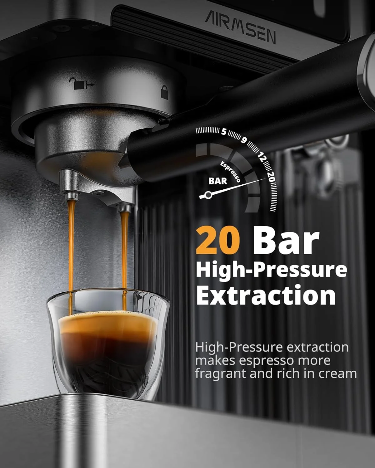Diagram illustrating the dual boiler system of the AIRMSEN 20 Bar Espresso Machine