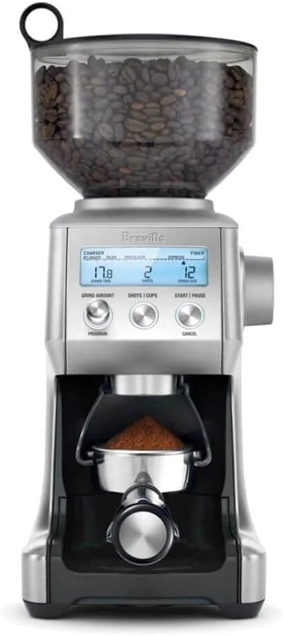 Breville Smart Grinder Pro front view with hopper and controls
