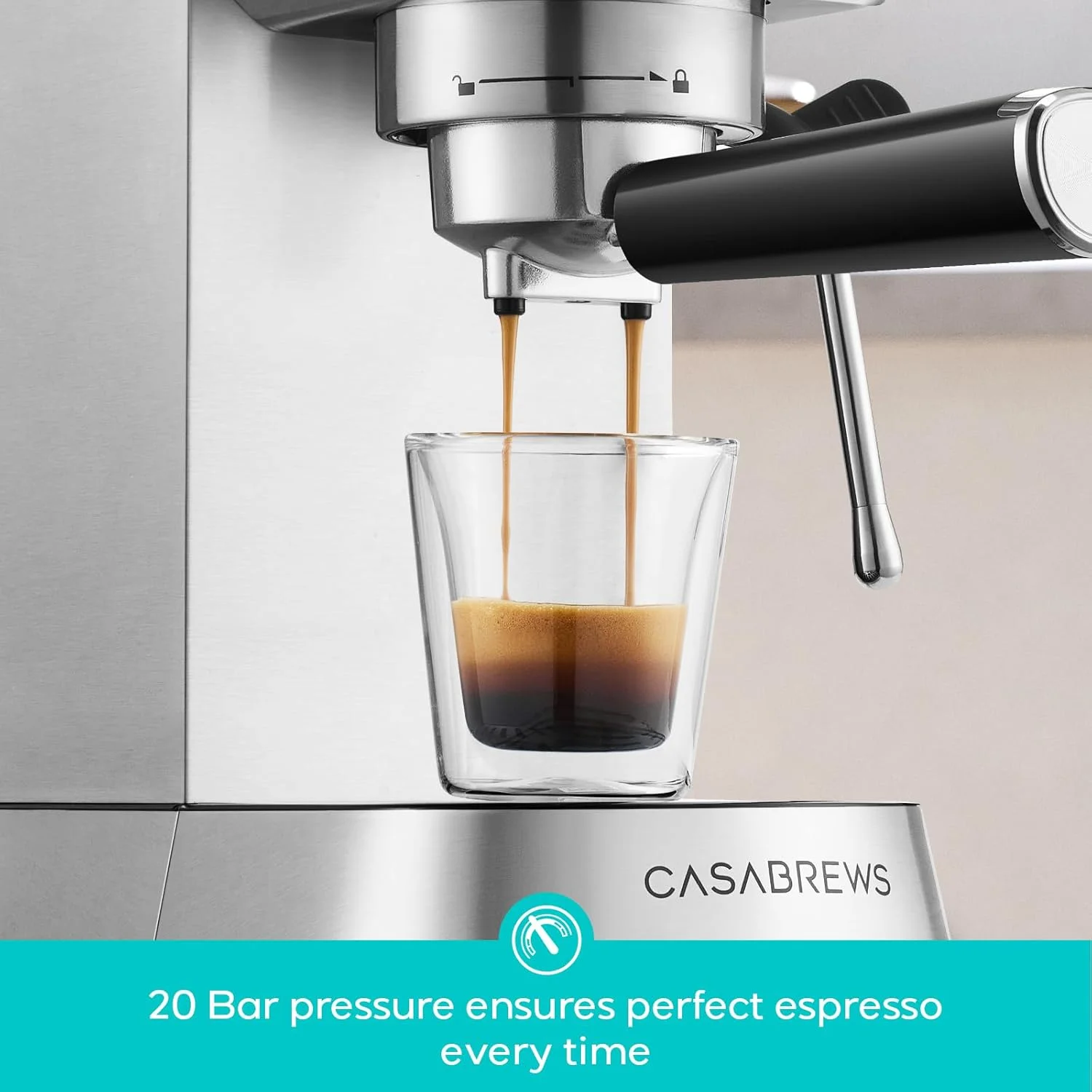 CASABREWS 5418 PRO steam wand in action, creating microfoam for latte art