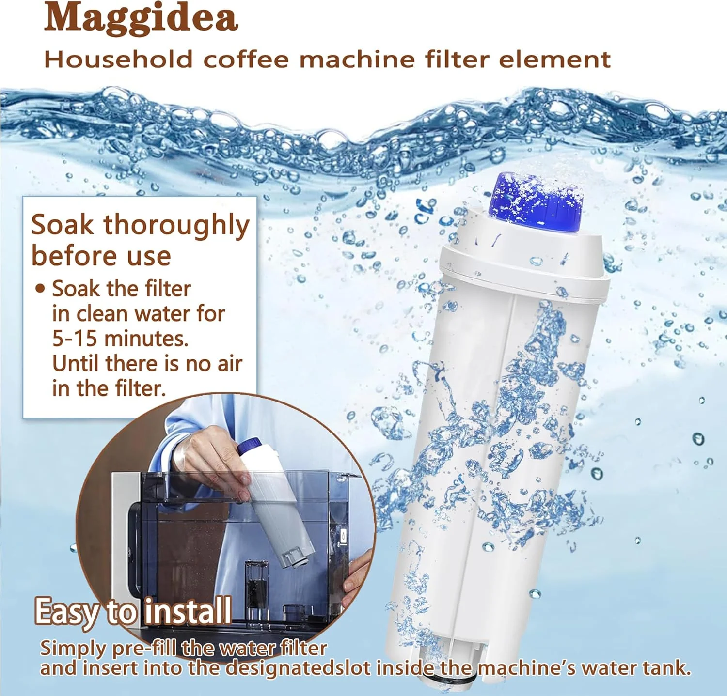 De'Longhi DLSC002 water filter packaging, highlighting its recyclability
