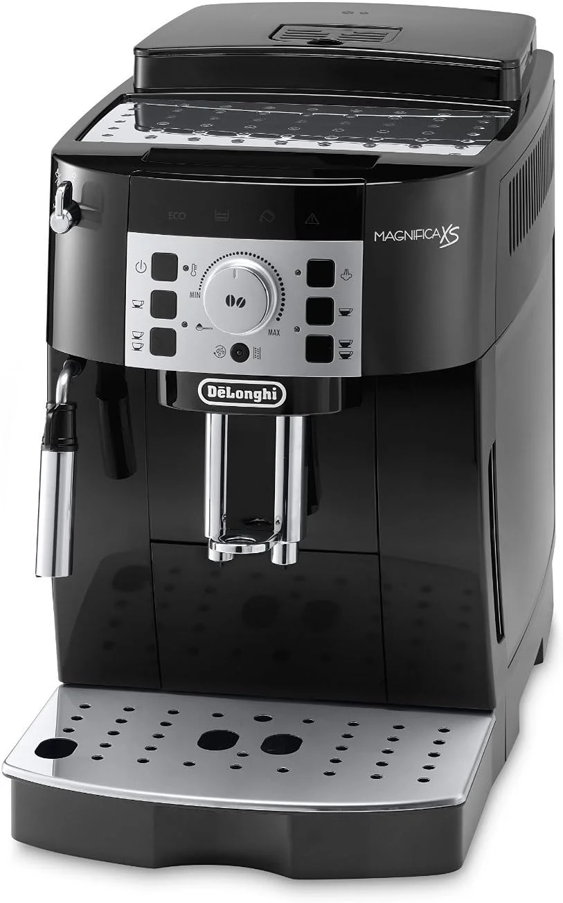 DeLonghi ECAM22110B front view showcasing its compact design and interface