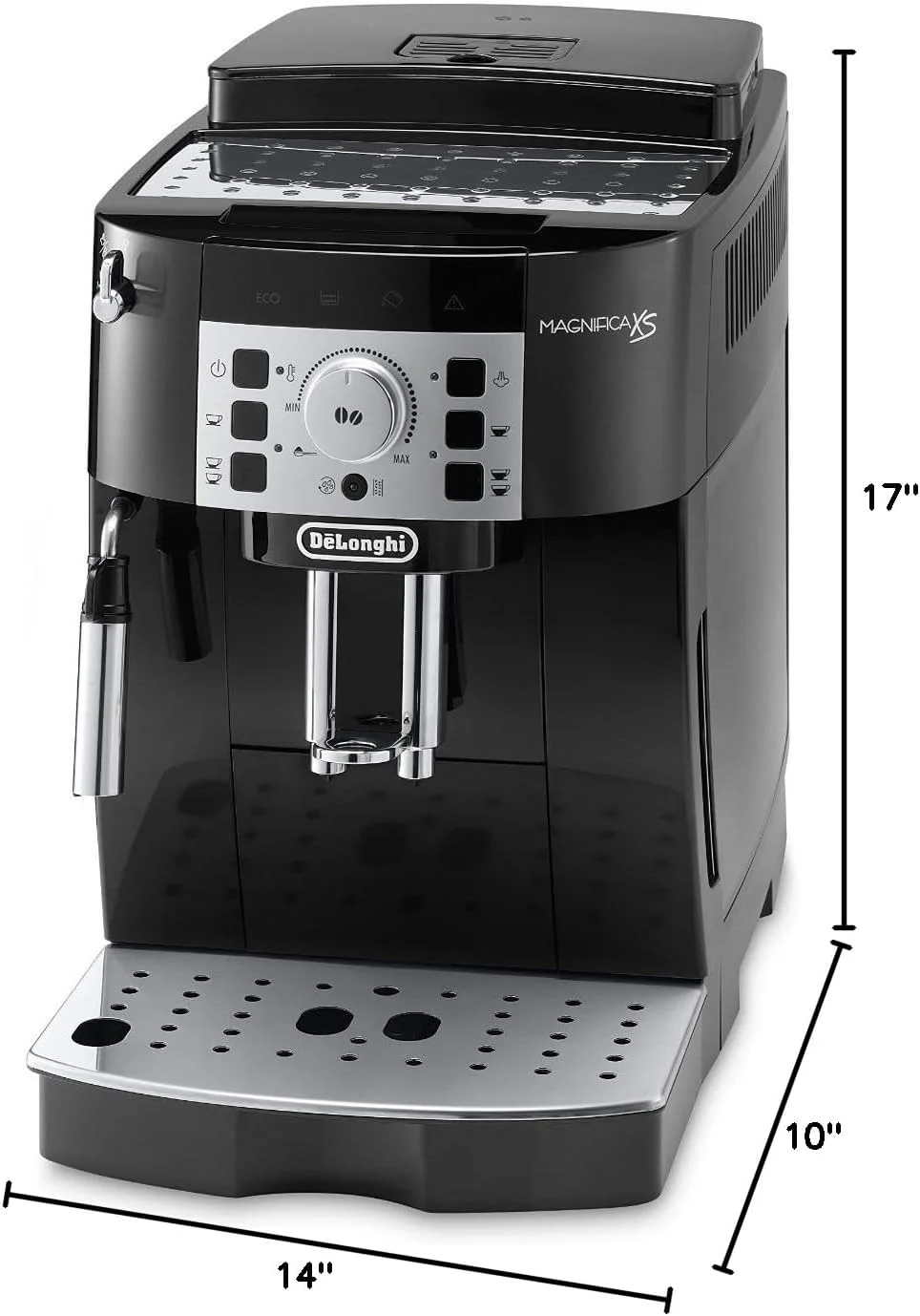 DeLonghi ECAM22110B side profile highlighting its streamlined build
