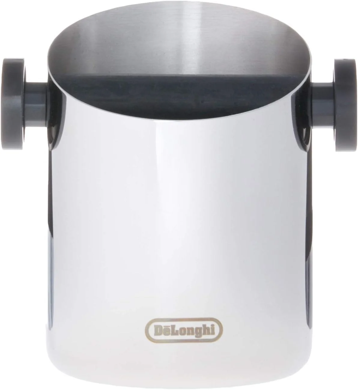 The compact 4-inch diameter of the De'Longhi Knock Box fitting perfectly on a kitchen counter