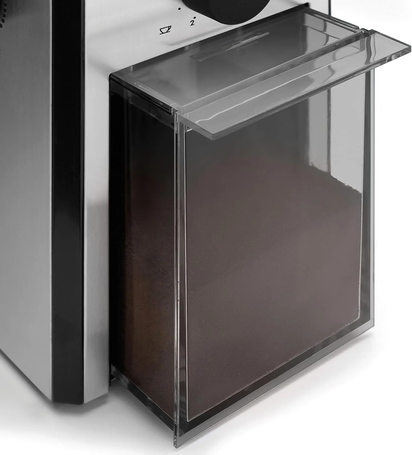 Removable transparent ground coffee container of the DeLonghi grinder