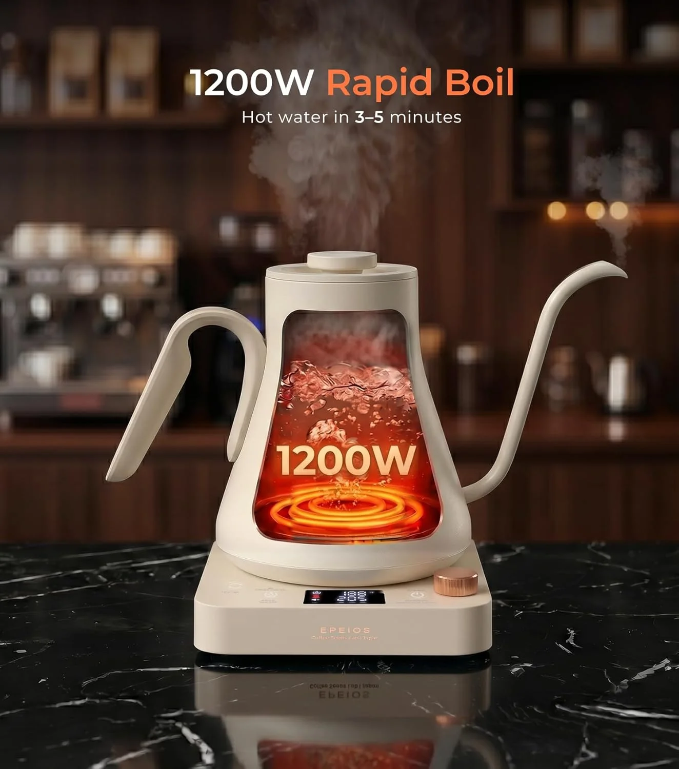 Interior view of Epeios Electric Kettle showing 304 stainless steel construction
