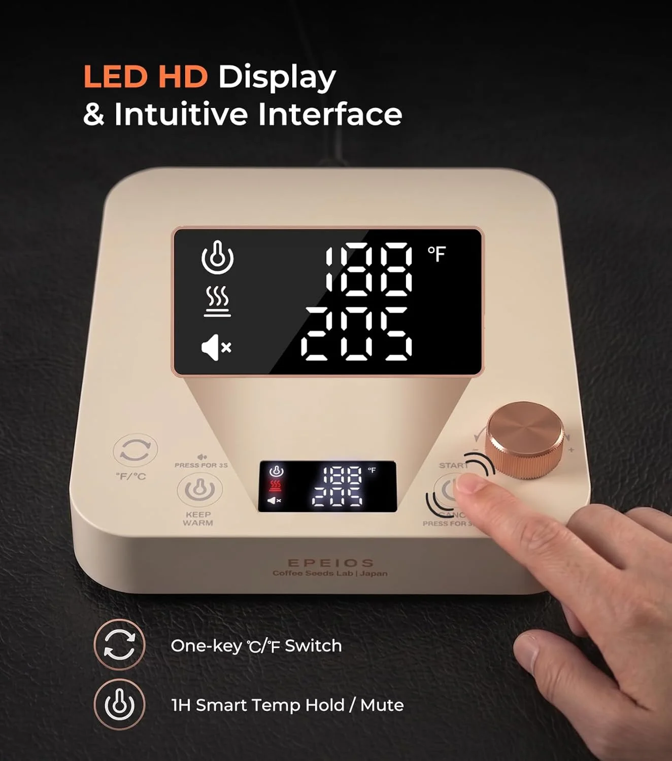 Epeios Electric Kettle base with control panel and LED display