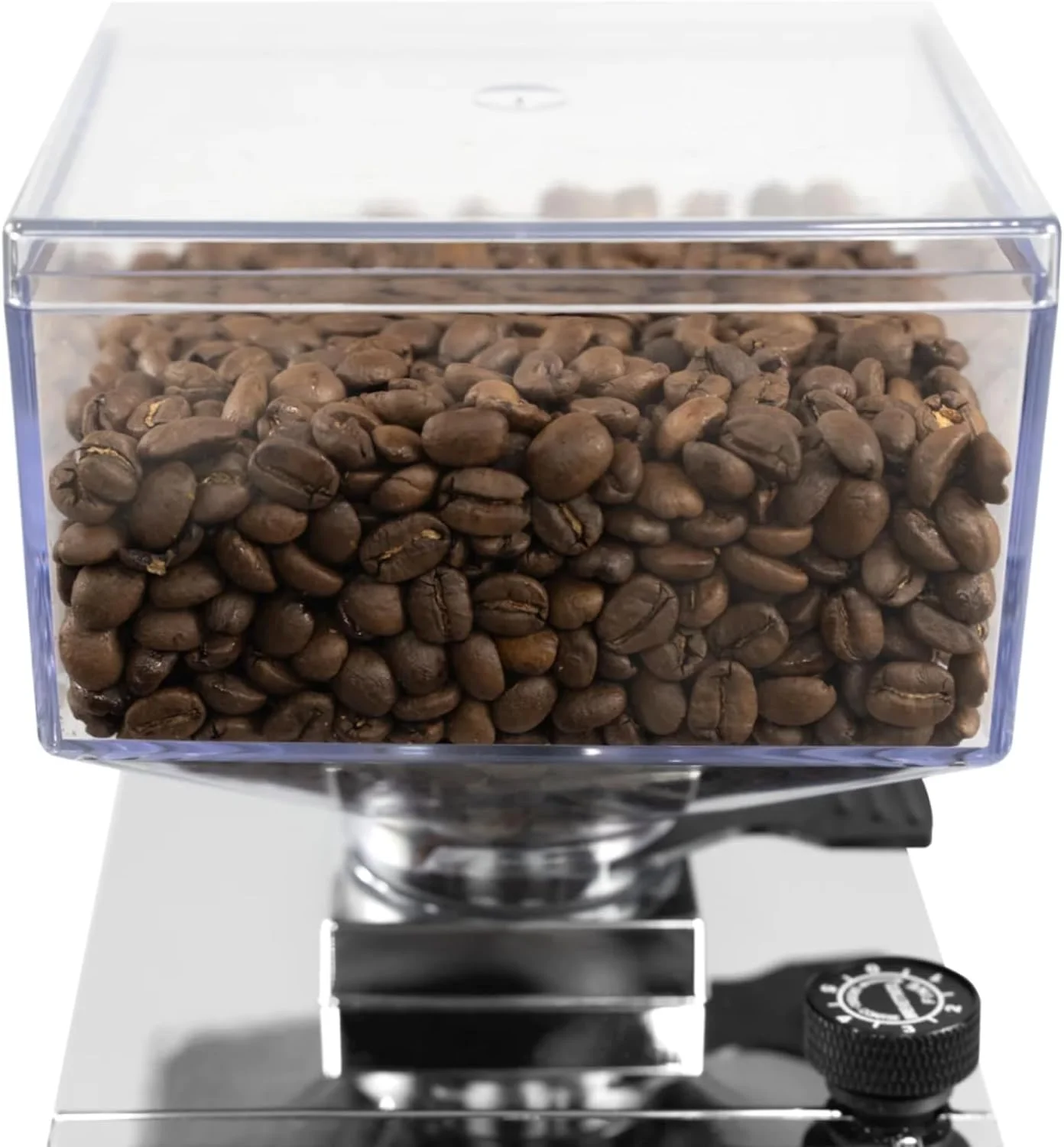 The stepless micrometric adjustment dial on the Eureka Mignon Specialita grinder for precise grind settings