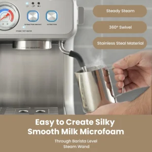 Gevi Dual Boiler Espresso Machine with Built-in Grinder, 58mm Commercial Portafilter, Barista Steam Wand, 31 Grind Settings, Stainless Steel, for Home Barista Use, Sterling Silver view 2