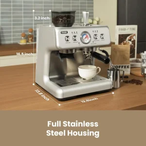 Gevi Dual Boiler Espresso Machine with Built-in Grinder, 58mm Commercial Portafilter, Barista Steam Wand, 31 Grind Settings, Stainless Steel, for Home Barista Use, Sterling Silver view 4