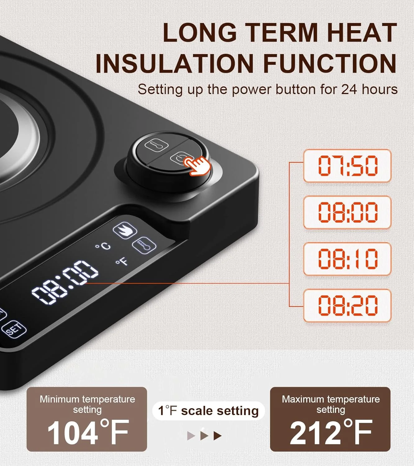 Kettle maintaining a set temperature with the keep warm function active