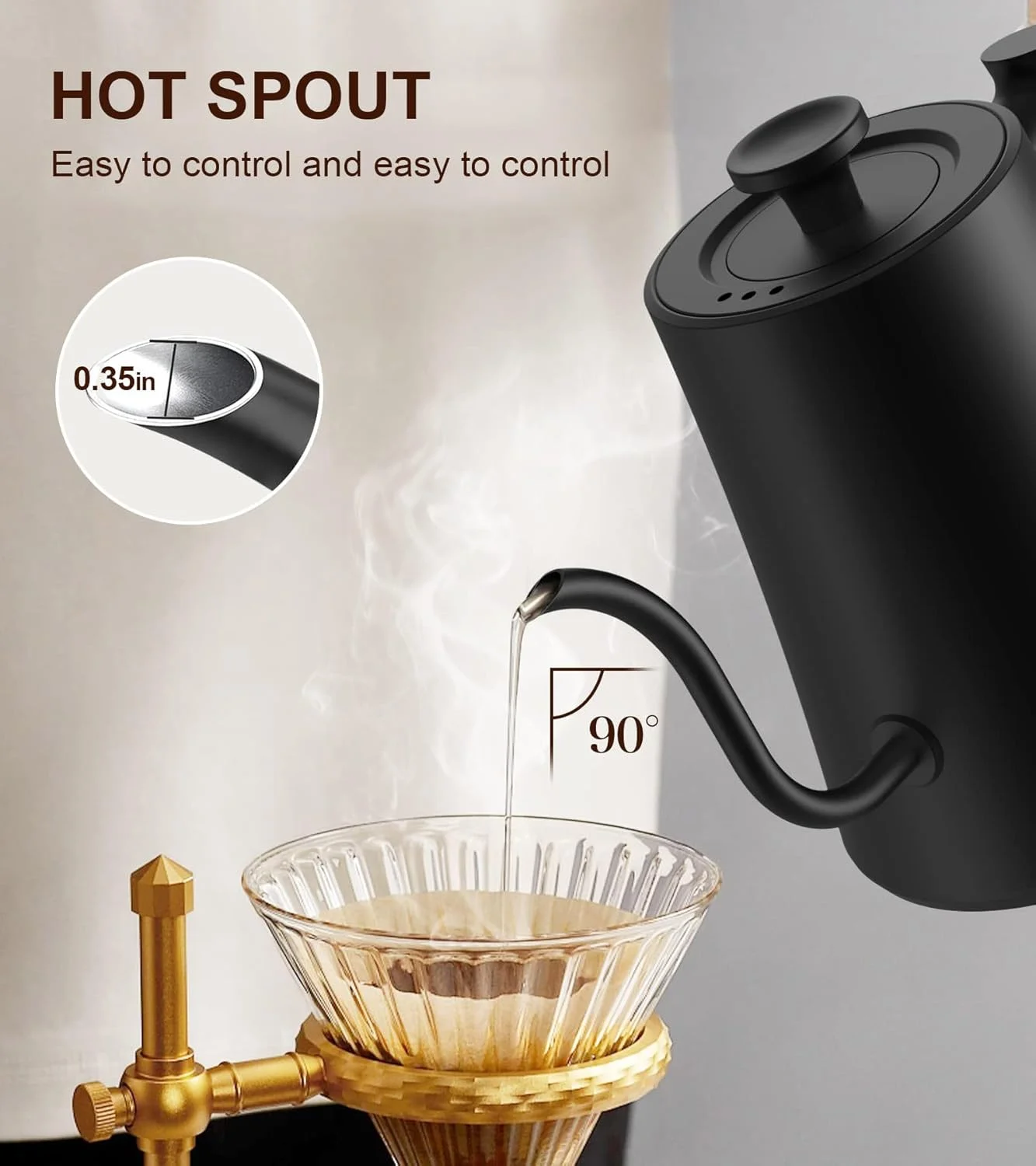 Side view of the electric kettle showcasing its sleek design and capacity