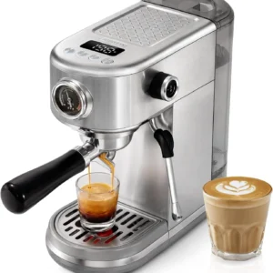 HIBREW H10B Programmable Espresso Machine with LED Display & Pressure Gauge | 20 Bar Compact Stainless Steel Coffee Maker with Milk Frother, 51mm Portafilter for Cappuccino Latte view 1