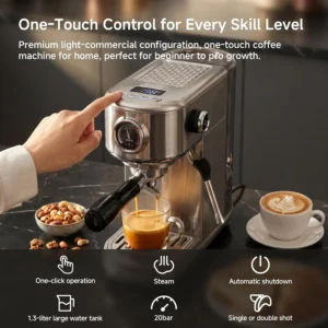 HIBREW H10B Programmable Espresso Machine with LED Display & Pressure Gauge | 20 Bar Compact Stainless Steel Coffee Maker with Milk Frother, 51mm Portafilter for Cappuccino Latte view 2