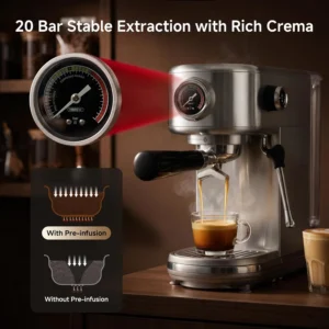 HIBREW H10B Programmable Espresso Machine with LED Display & Pressure Gauge | 20 Bar Compact Stainless Steel Coffee Maker with Milk Frother, 51mm Portafilter for Cappuccino Latte view 3