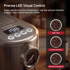 HIBREW H10B Programmable Espresso Machine with LED Display & Pressure Gauge | 20 Bar Compact Stainless Steel Coffee Maker with Milk Frother, 51mm Portafilter for Cappuccino Latte view 4
