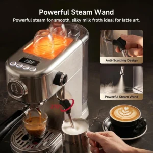 HIBREW H10B Programmable Espresso Machine with LED Display & Pressure Gauge | 20 Bar Compact Stainless Steel Coffee Maker with Milk Frother, 51mm Portafilter for Cappuccino Latte view 5