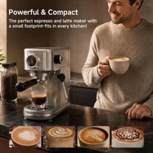 HIBREW H10B Programmable Espresso Machine with LED Display & Pressure Gauge | 20 Bar Compact Stainless Steel Coffee Maker with Milk Frother, 51mm Portafilter for Cappuccino Latte view 6