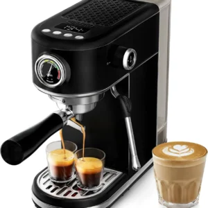 HIBREW H10B Programmable Espresso Machine with LED Display & Pressure Gauge | 20 Bar Compact Stainless Steel Coffee Maker with Milk Frother, 51mm Portafilter for Cappuccino Latte