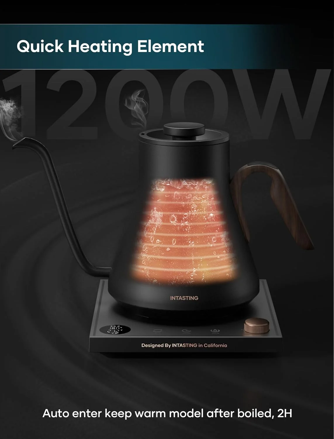 Interior view of the INTASTING Electric Kettle showing stainless steel construction