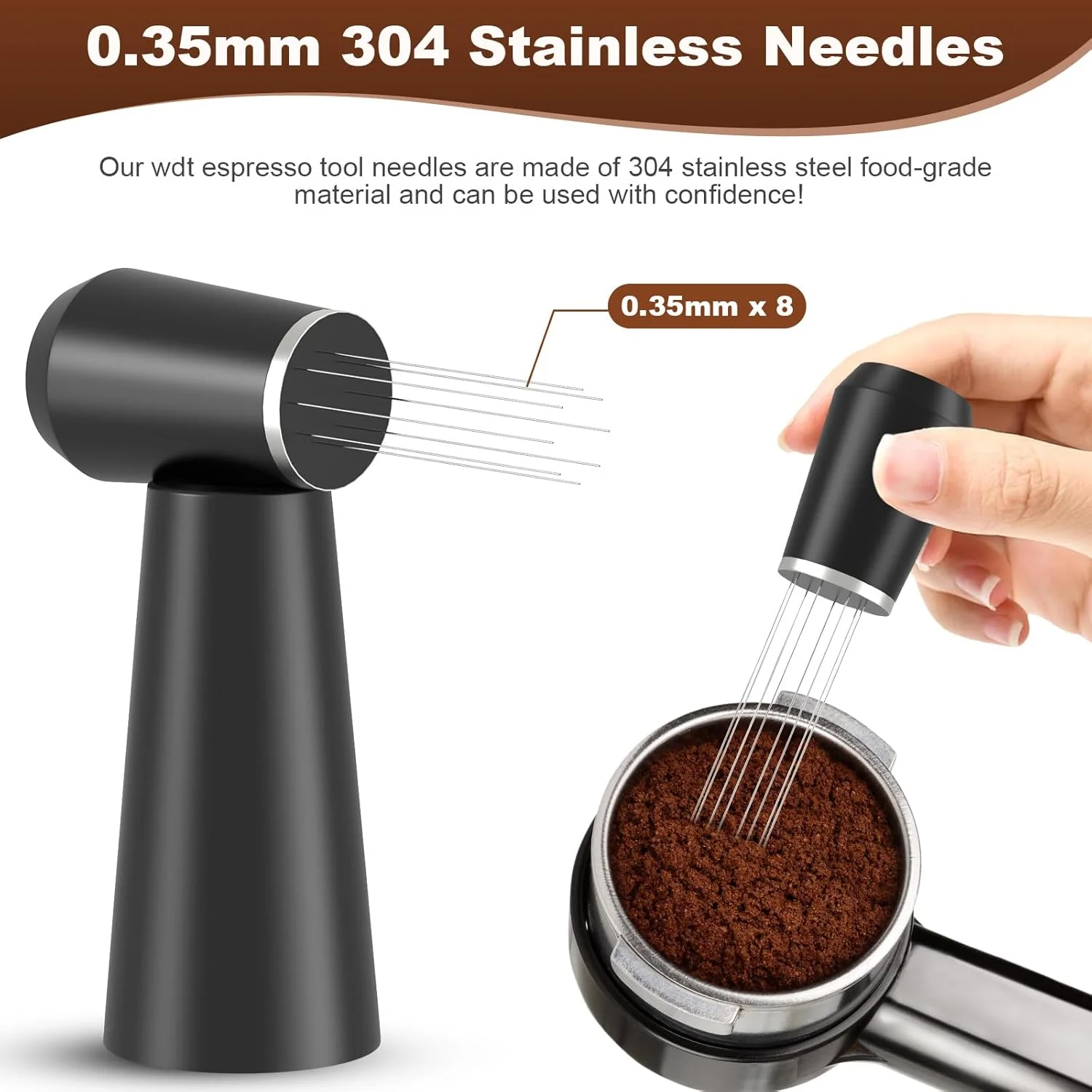 Close-up of 0.35mm stainless steel needles on the Jeymei WDT tool