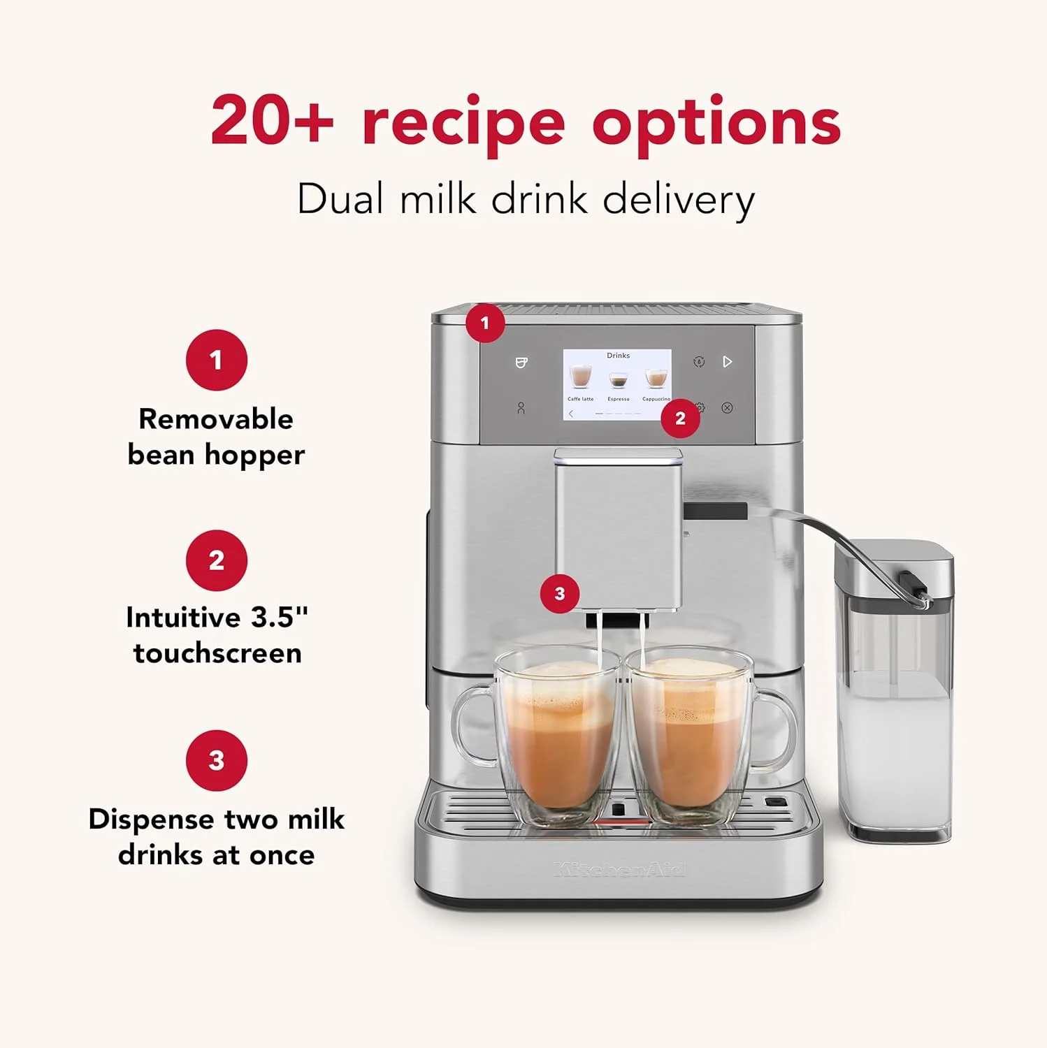 Milk frothing system of the KitchenAid KF7 with hose attachment