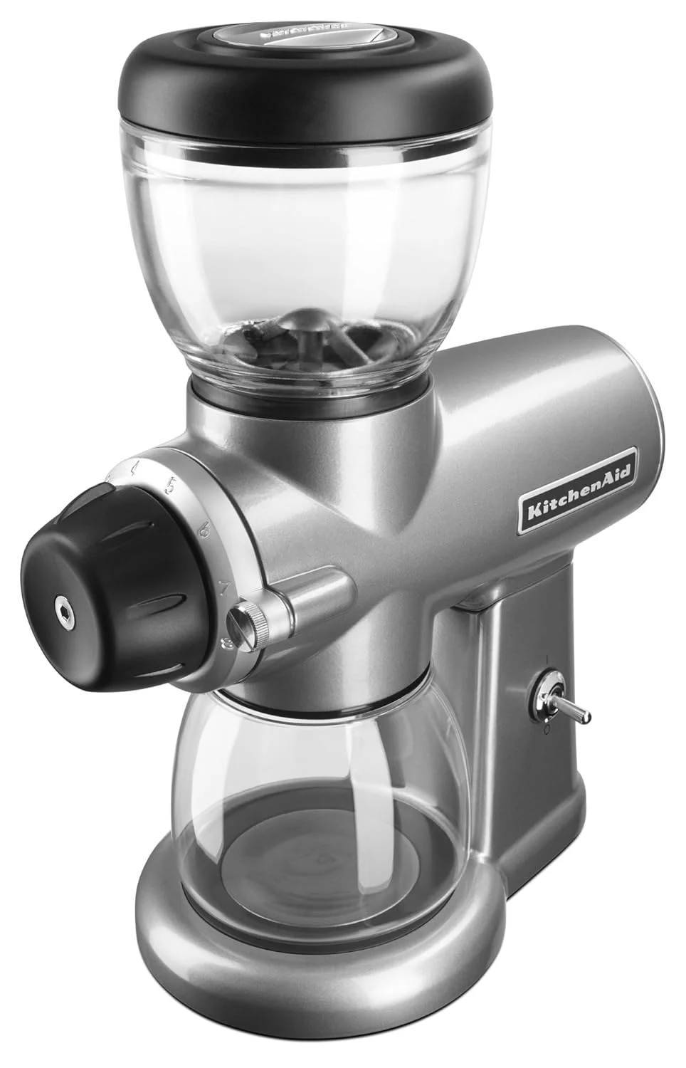 Close-up of stainless steel conical burrs in the KitchenAid KCG0702CS grinder