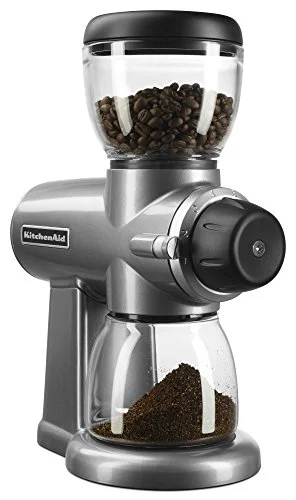 Glass bean hopper and grind jar of the KitchenAid KCG0702CS grinder