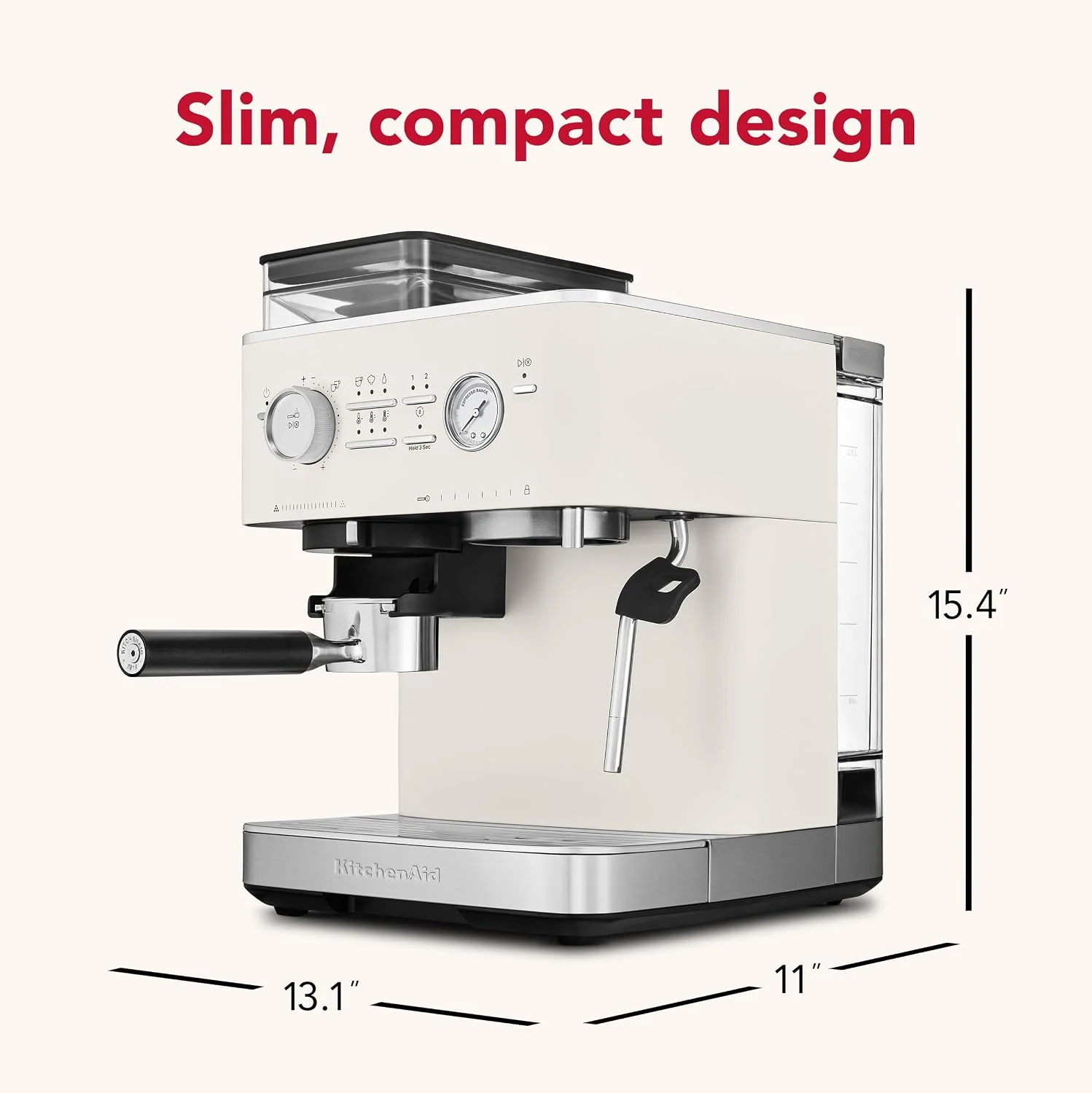 KitchenAid KES6551PL showing the integrated grinder and smart dosing mechanism