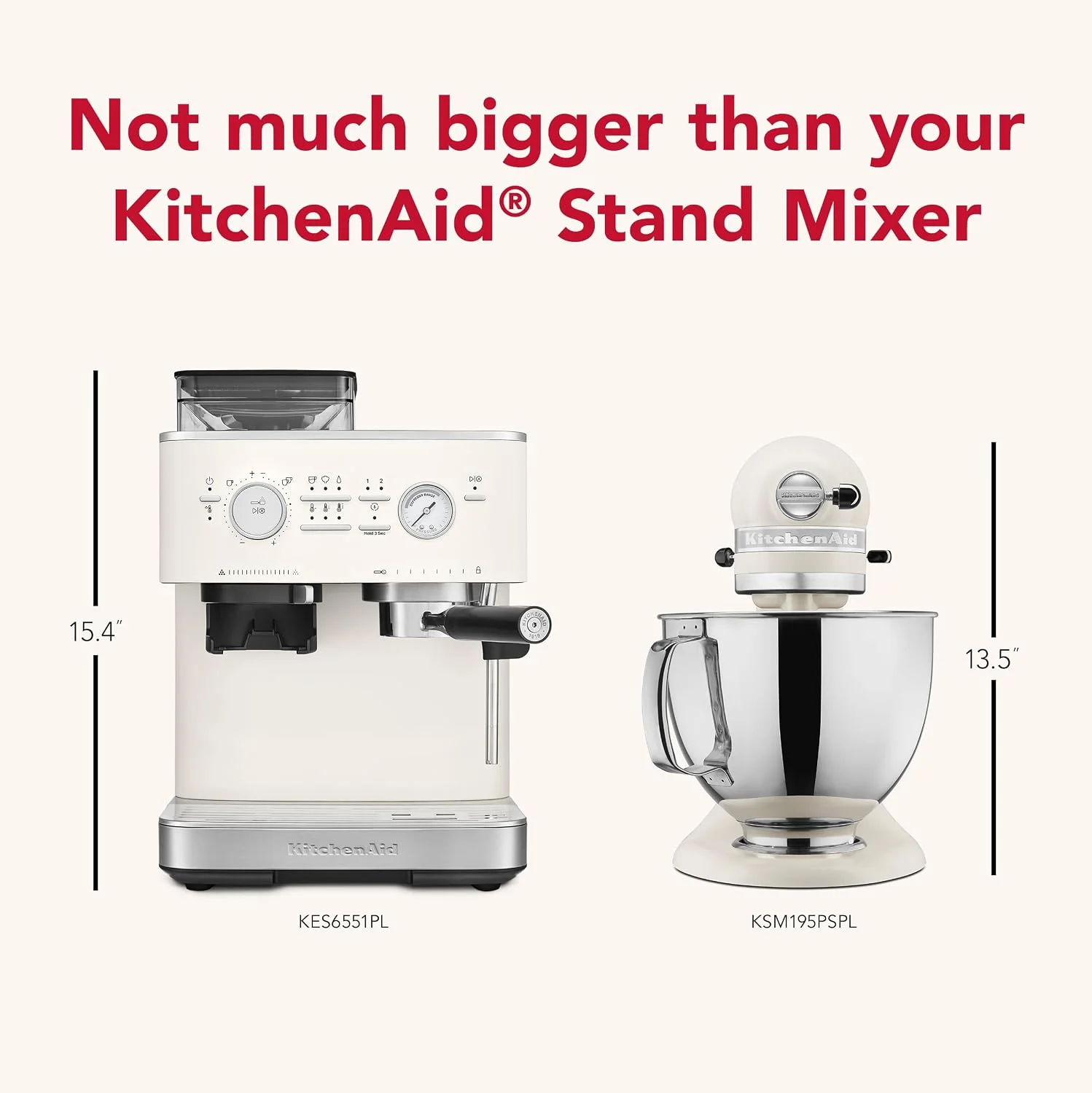 The KitchenAid KES6551PL espresso machine in porcelain white, showcasing its countertop appeal