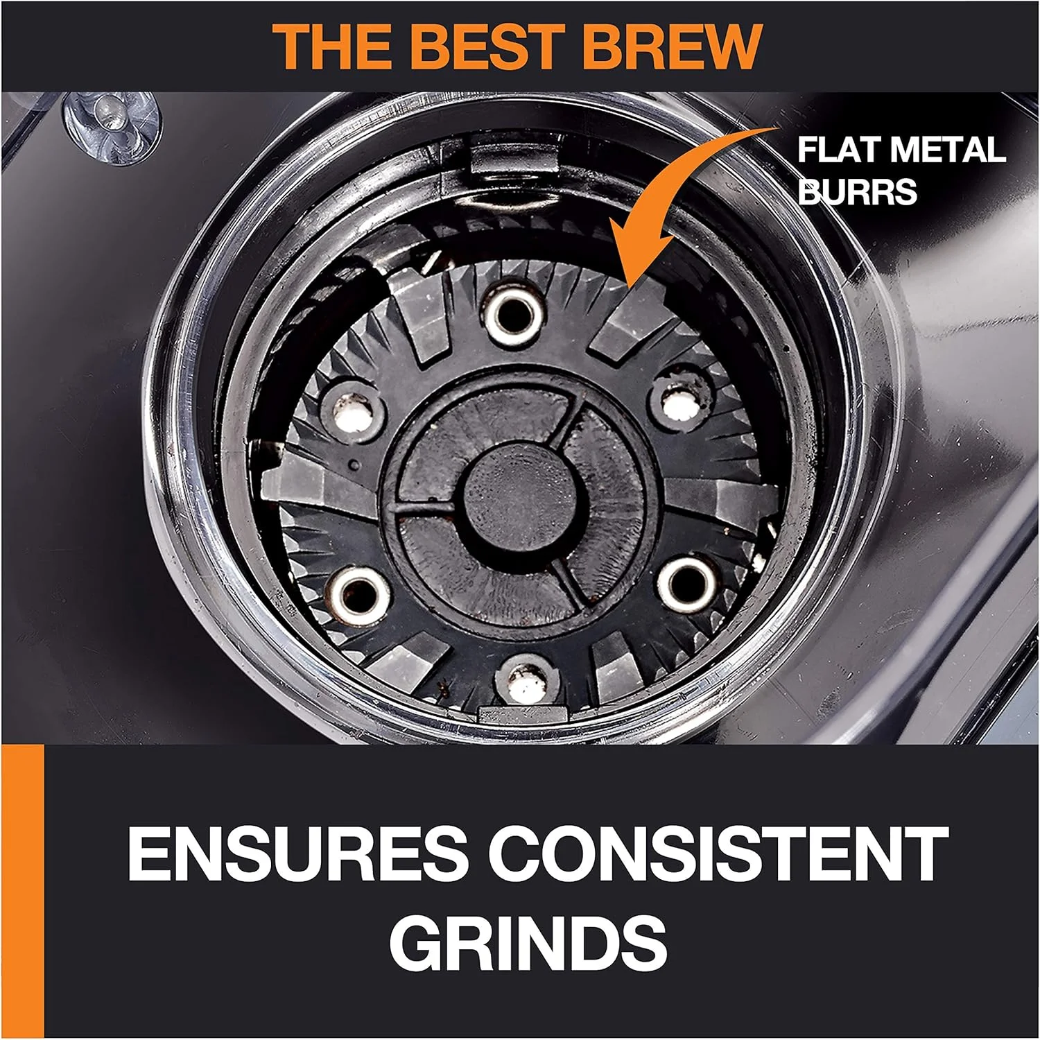 The 8 oz bean hopper of the KRUPS Precision Burr Grinder, showing capacity