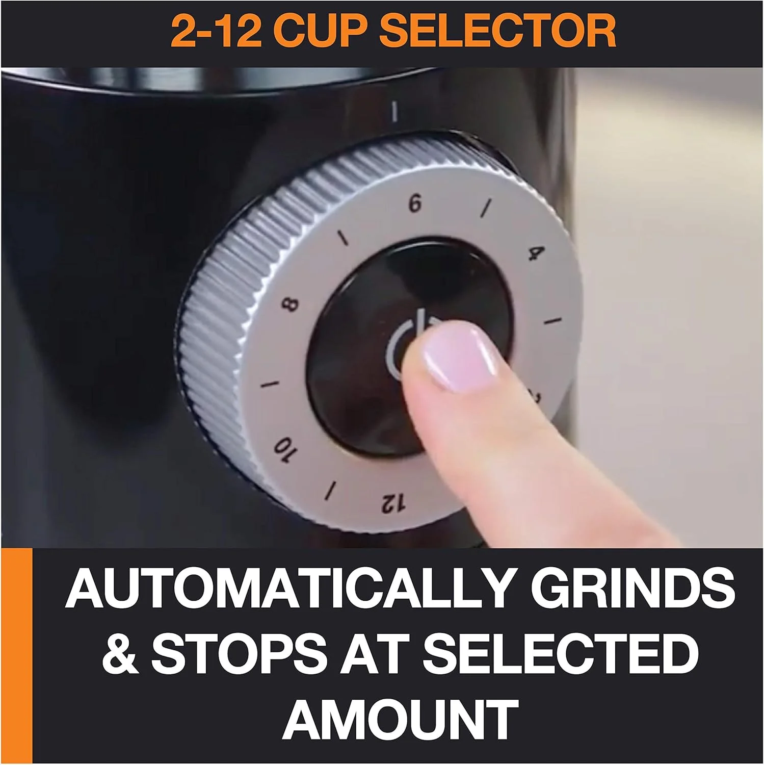 Control panel of the KRUPS Precision Burr Grinder with quantity selector