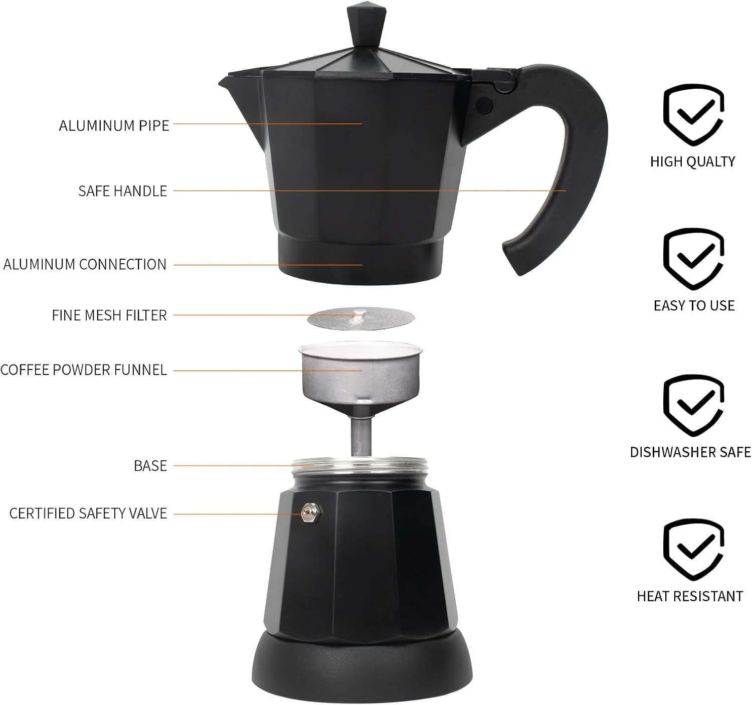 Close-up of LAOION Cafetera Espresso Maker base and aluminum pot