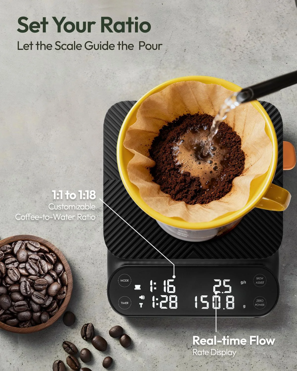 Close-up of Maestri House S3 coffee scale's digital display showing timer function