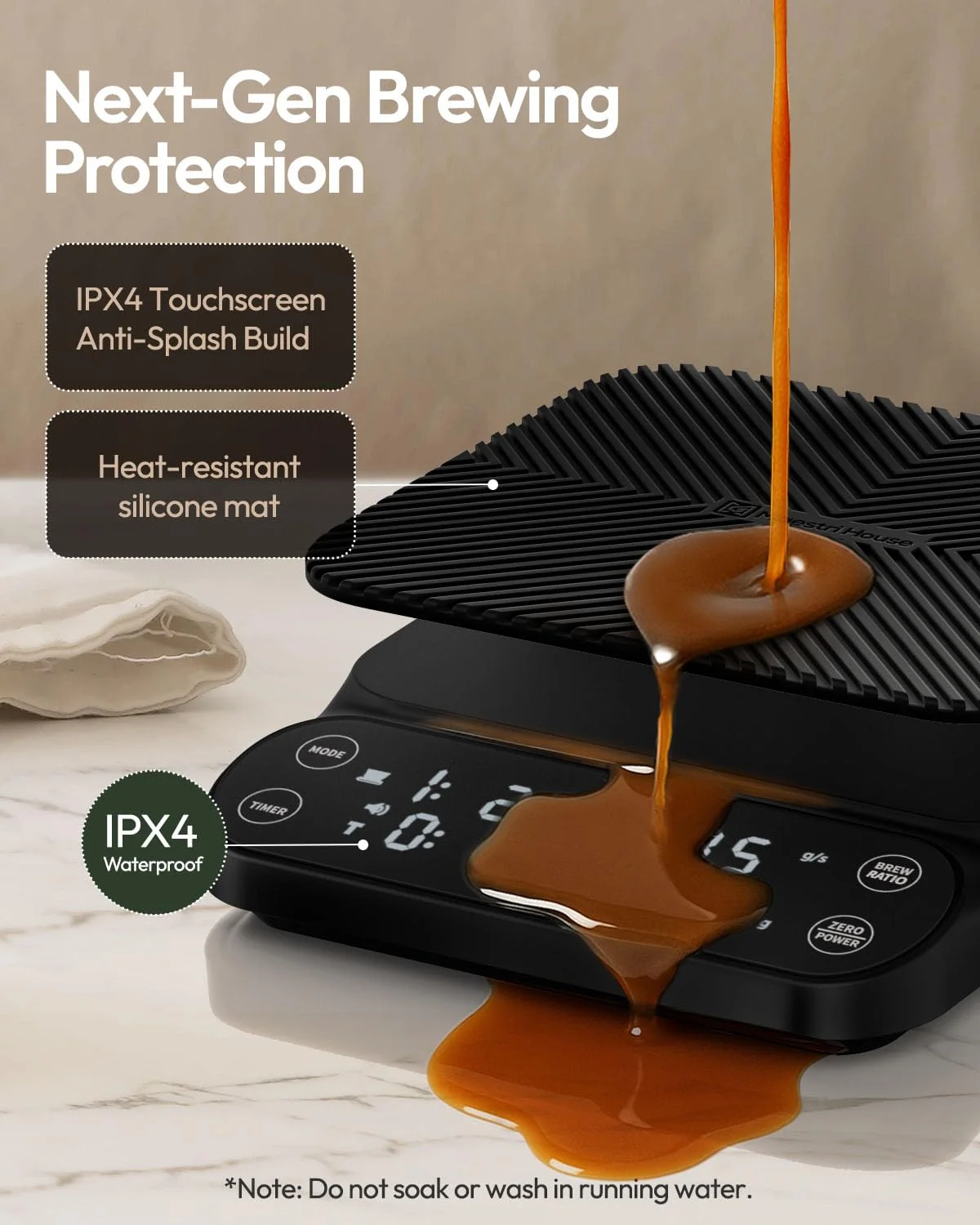 Maestri House S3 coffee scale used in a typical home coffee brewing setup