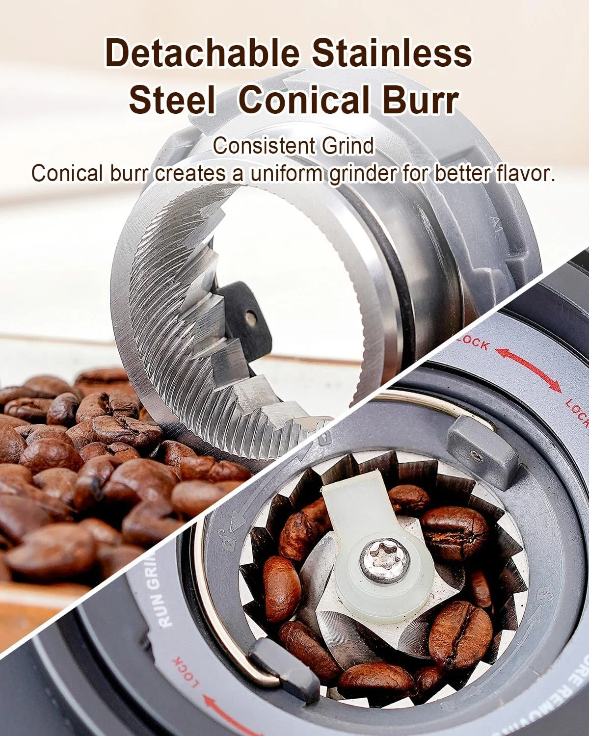 Control panel and programmable options on the MOKKOM Electric Coffee Grinder