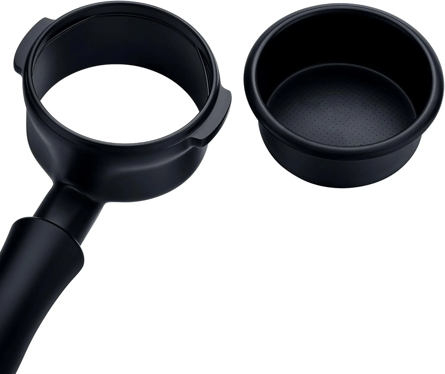 Close-up of the 304 Stainless Steel portafilter head with Titanium PVD coating