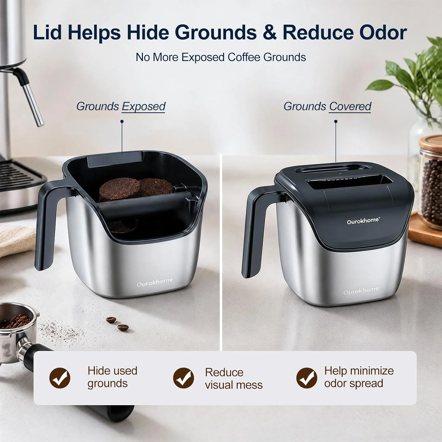 The wrap-around enclosure of the Ourokhome Espresso Knock Box designed for spatter control