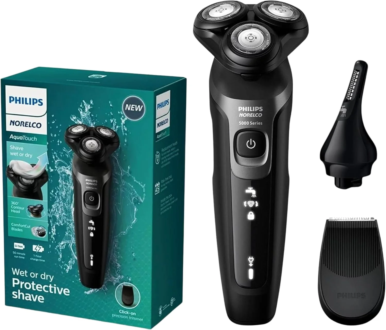 Philips S5966 AquaTouch showing its sleek portable design