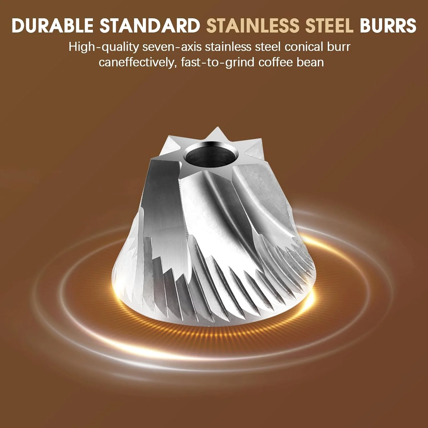 Detailed view of the SUS420 stainless steel conical burrs