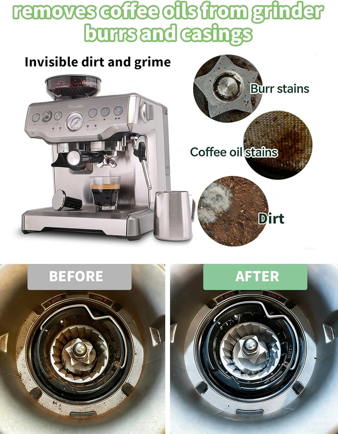 PUZZLEQ Coffee Grinder Cleaning Kit accessories including brush and blower