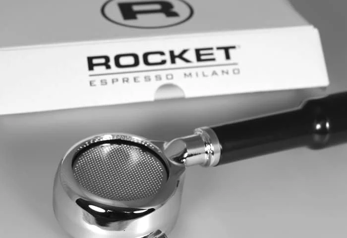 Cleaning a Rocket Espresso bottomless portafilter, highlighting its simple design