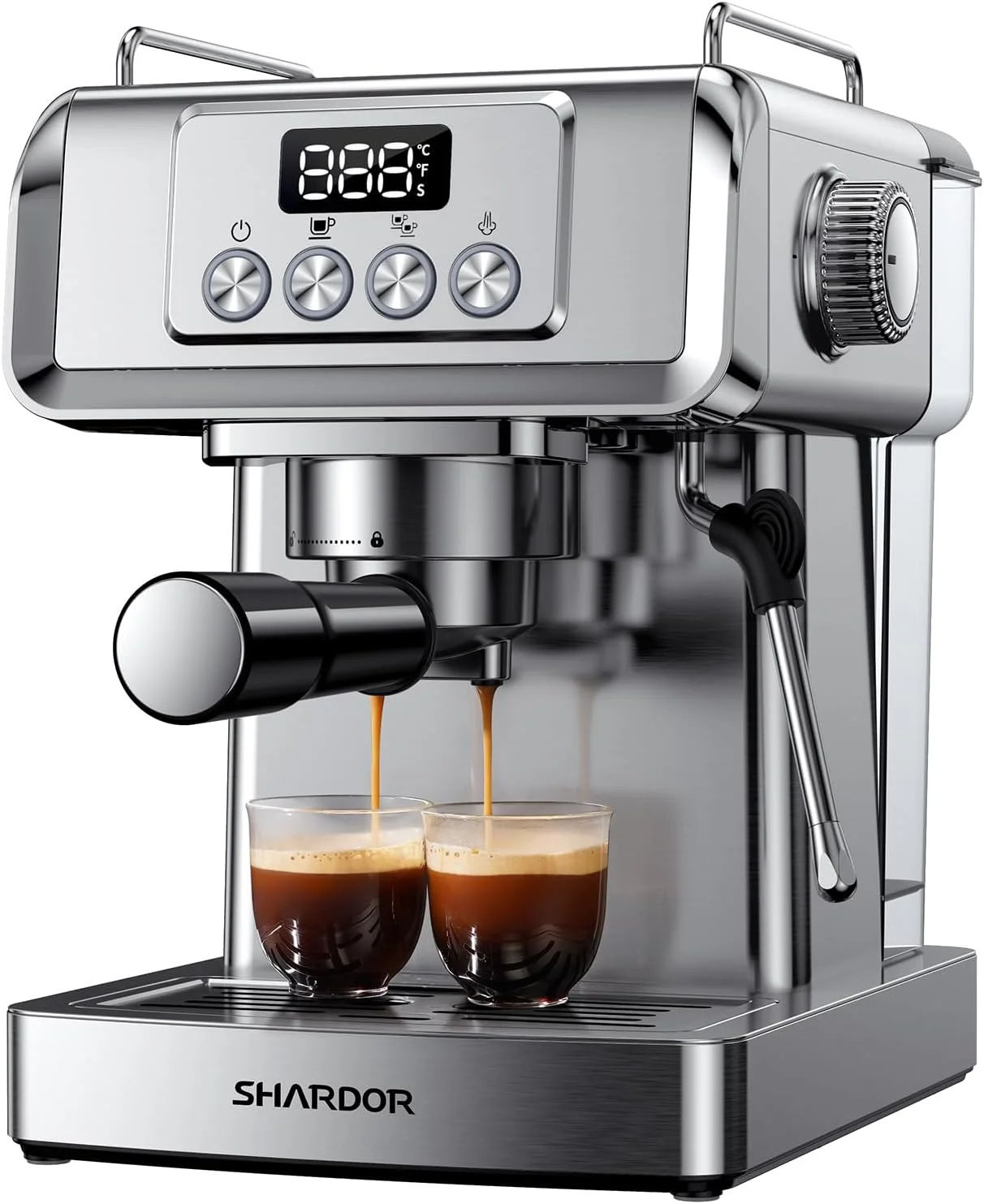 Front view of SHARDOR 20-Bar Espresso Machine showcasing stainless steel finish