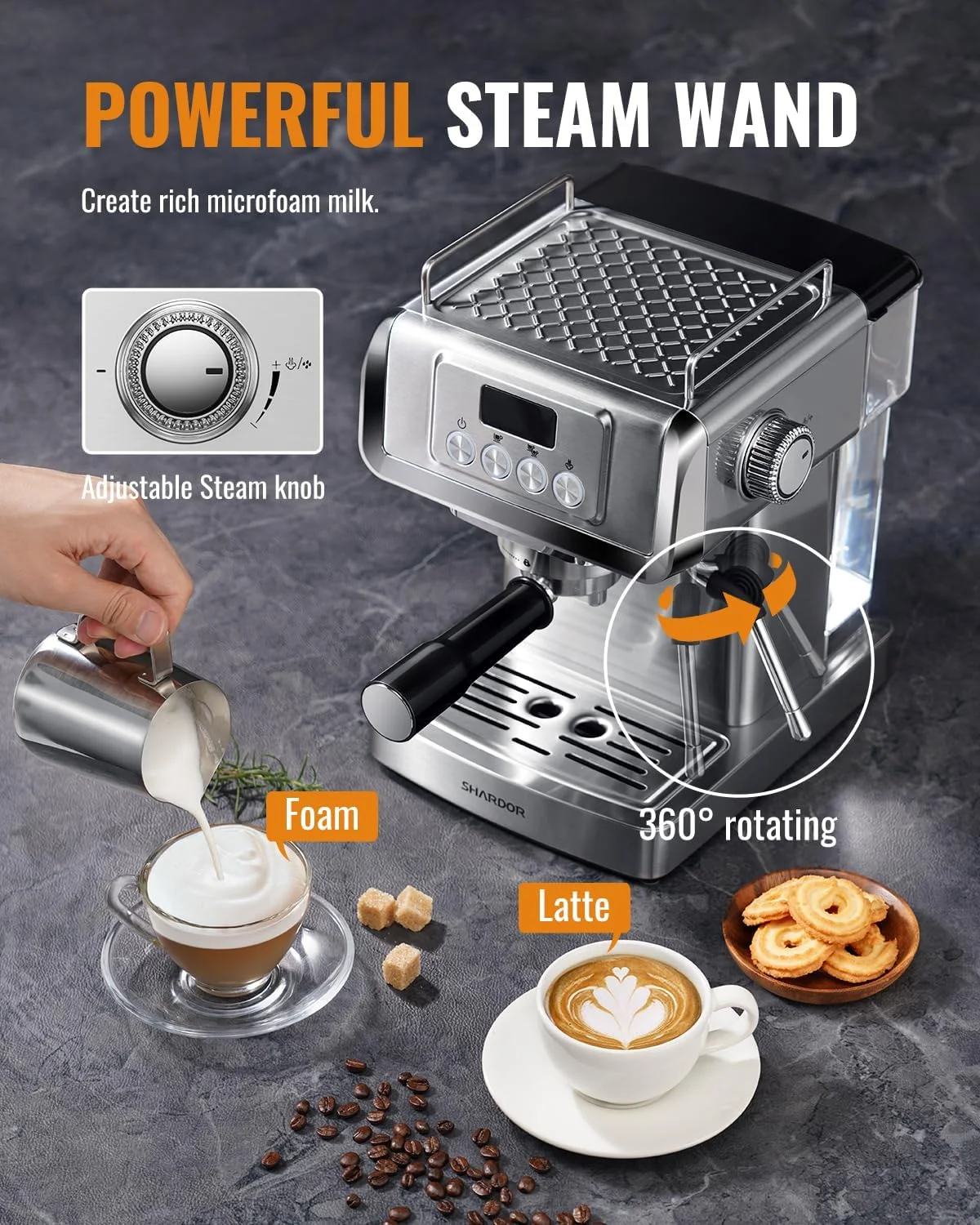 Espresso shot being pulled from the SHARDOR 20-Bar Espresso Machine, showing crema formation