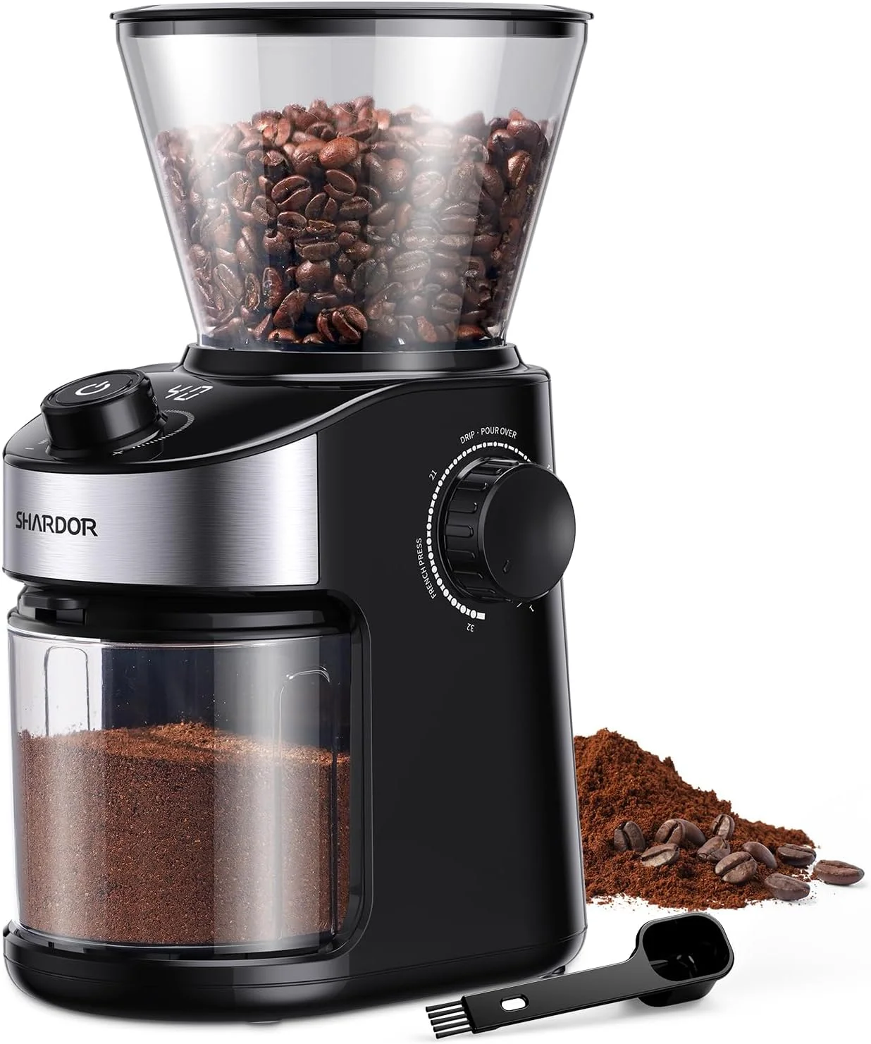 SHARDOR Burr Coffee Grinder 4.0 featuring its metal flat burr mechanism