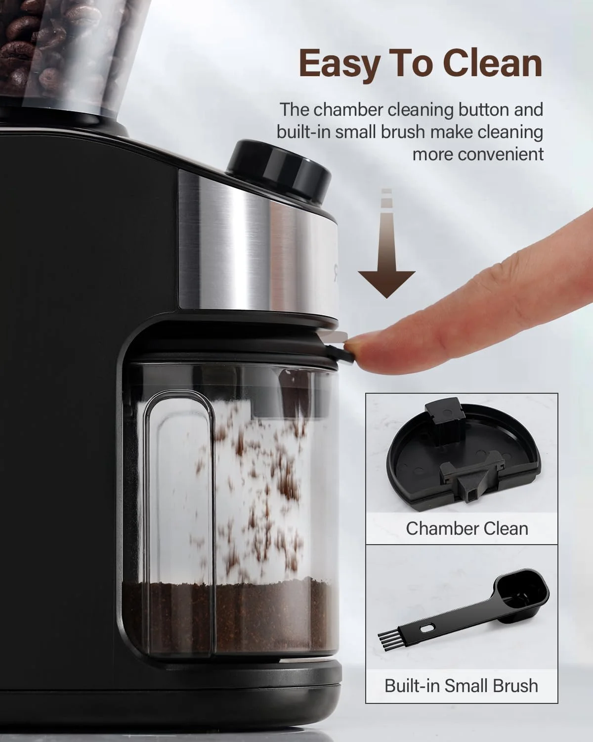 The SHARDOR Burr Coffee Grinder 4.0 with its bean hopper and grounds container
