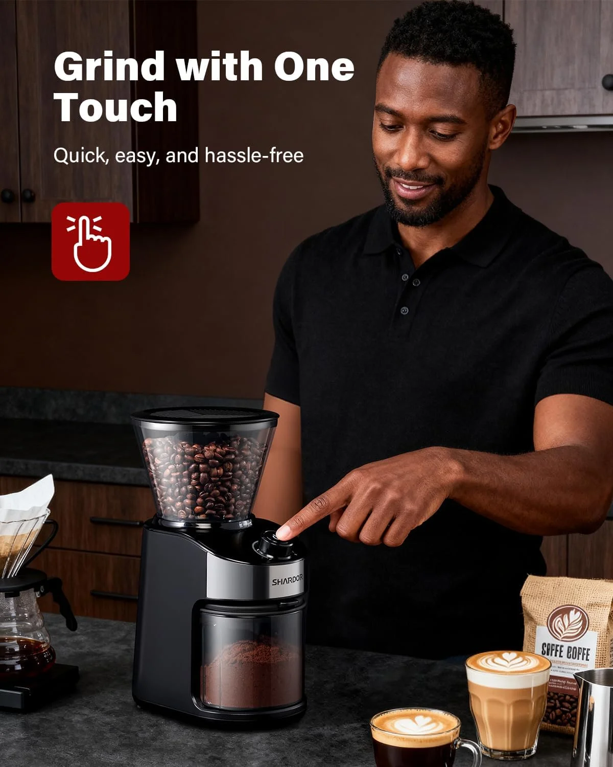 A brewed coffee cup showcasing crema from espresso ground by the SHARDOR Burr Coffee Grinder 4.0