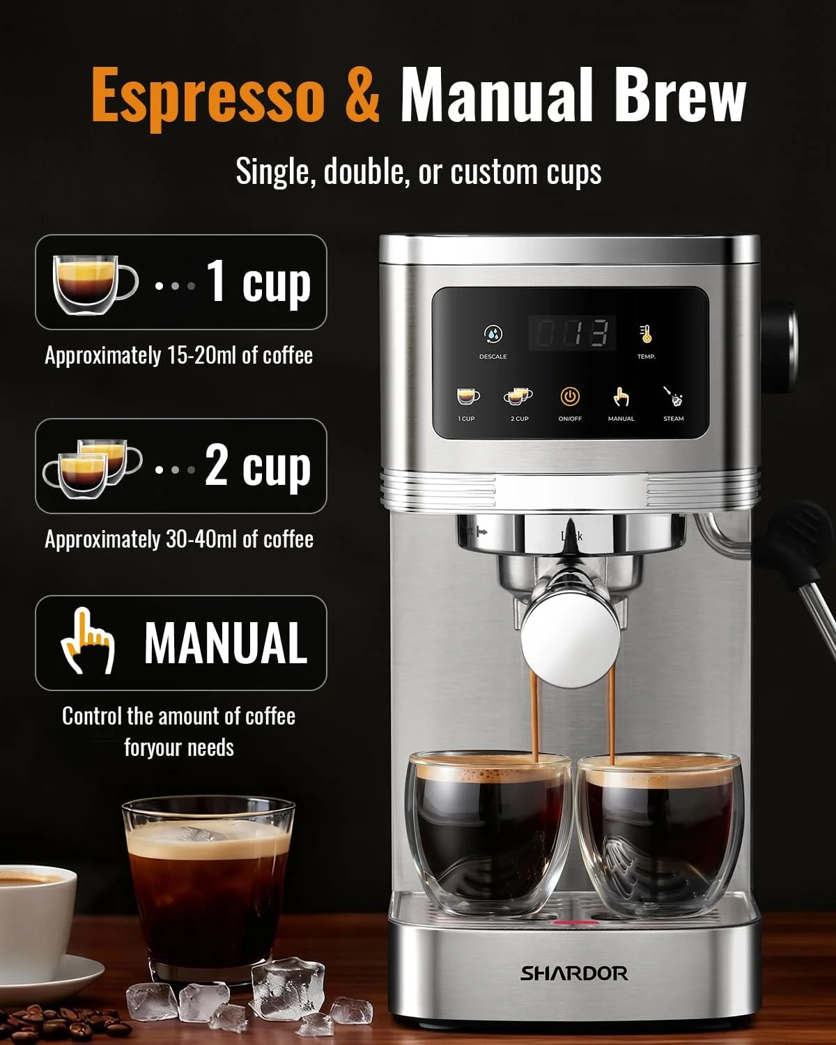 SHARDOR Espresso Machine with portafilter and grounds basket