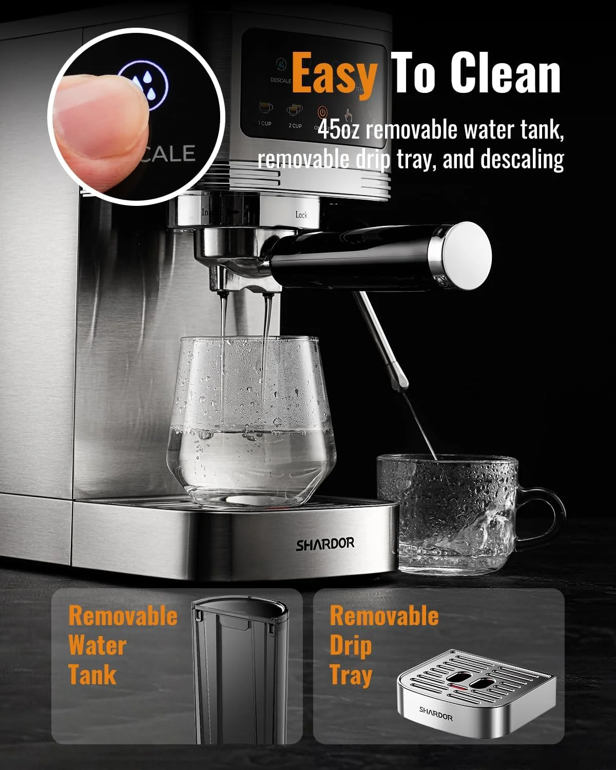 A beautifully brewed espresso shot with crema from the SHARDOR machine