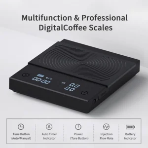 TIMEMORE Coffee Scale Basic 2.0 Electronic Espresso Scale with Water Flow Rate and Timer Function, Free Switching of Ounce/kg Units, Digital Scale for Kitchen/Baking/Cooking, Black view 2