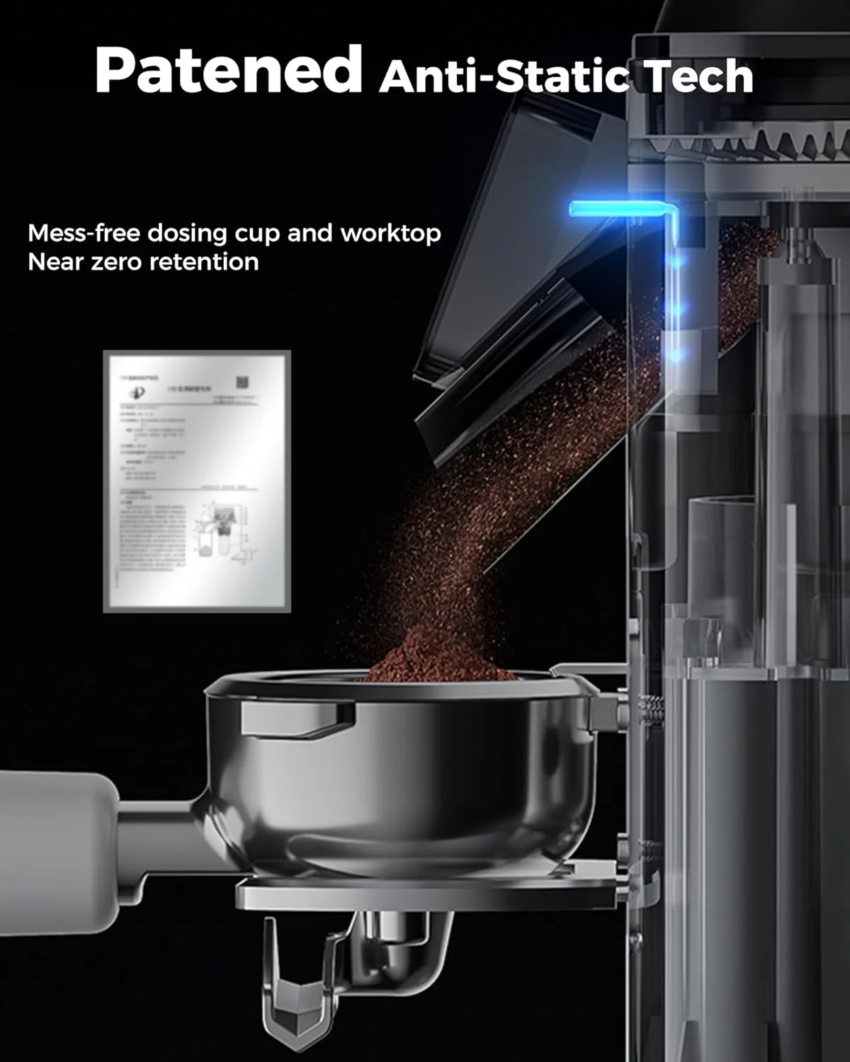 Tuni G1 grinder with portafilter holder attached